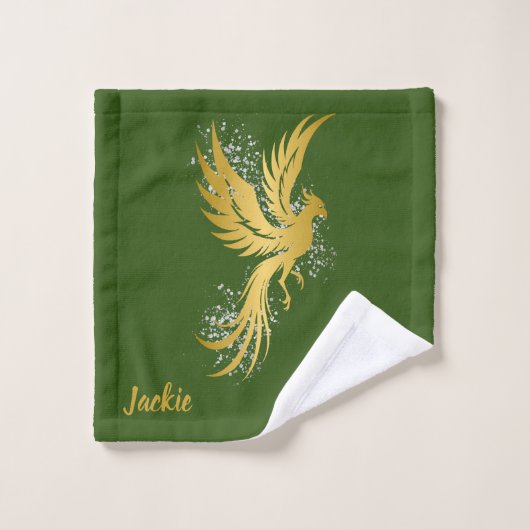 Glam Gold Phoenix Silver Glitter Monogram Groen | Bad Handdoek (Wasdoekje)