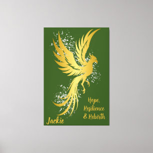 Glam Gold Phoenix Silver Glitter Monogram Groen   Canvas Afdruk