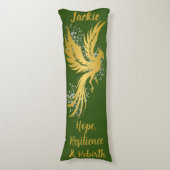 Glam Gold Phoenix Silver Glitter Monogram Groen | Lichaamskussen (Voorkant Verticaal)