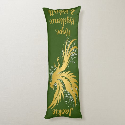Glam Gold Phoenix Silver Glitter Monogram Groen | Lichaamskussen (Achterkant (Verticaal))