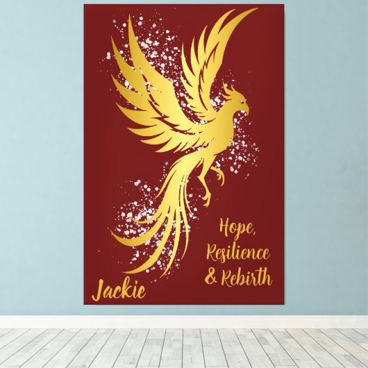 Glam Gold Phoenix Silver Glitter Monogram kastanje Canvas Afdruk (Insitu (Houten vloer))