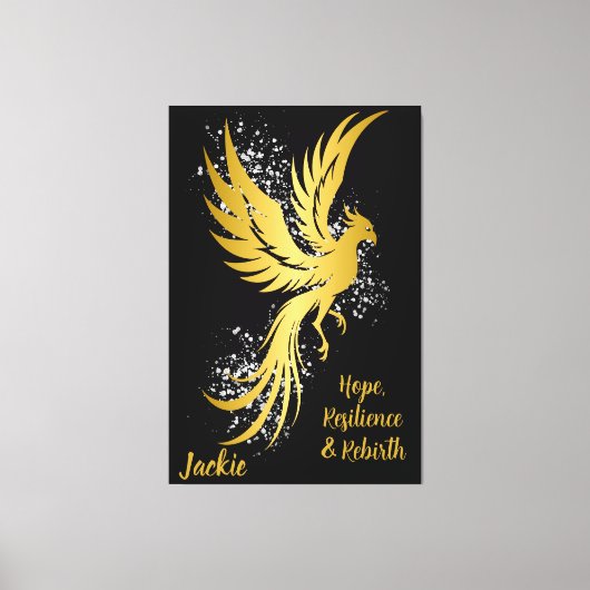 Glam Gold Phoenix Silver Glitter Monogram Zwart | Canvas Afdruk (Voorkant)