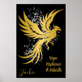 Glam Gold Phoenix Silver Glitter Monogram Zwart | Poster