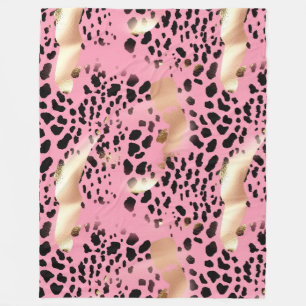 Glam Gold Pink Black Leopard Print Fleece Deken