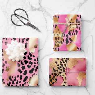 Glam Gold Pink Black Leopard Print Inpakpapier Vel