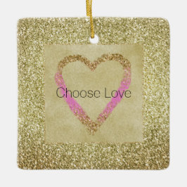 Glam Gold Pink Glitter Heart Keramisch Ornament