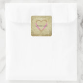 Glam Gold Pink Glitter Heart Vierkante Sticker (Tas)