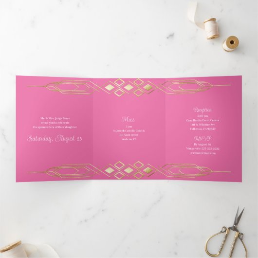 Glam Gold Quinceanera Party Invitation (Intérieur)