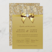 Glam Gold Sequins en Bow Bruiloft Kaart (Voorkant / Achterkant)