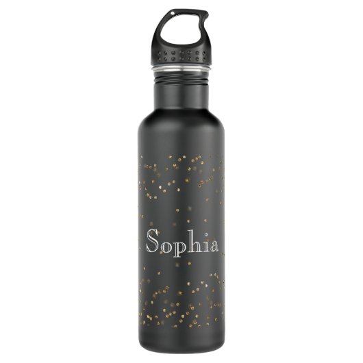 Glam Gold Sparkle Confetti gepersonaliseerd Waterfles (Voorkant)