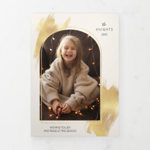 Glam Gold Swashes & Arch Foto Drieluik Wenskaart