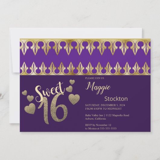 Glam Gold Sweet 16 Invitation (Devant)