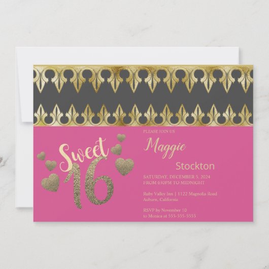 Glam Gold Sweet 16 Invitation (Devant)