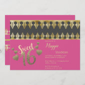 Glam Gold Sweet 16 Invitation (Devant / Derrière)