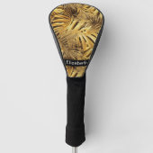 Glam Gold Tropical Leaves Personalized Golfheadcover (Voorkant)