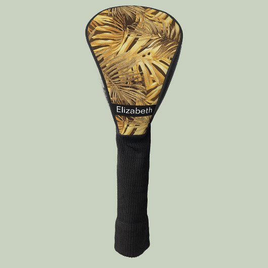 Glam Gold Tropical Leaves Personalized Golfheadcover