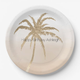 Glam Gold Tropical Palm Ombre Papieren Bordje
