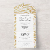 Glam Gold White Abstracte wervelingen bruiloft All In One Uitnodiging (Binnen)