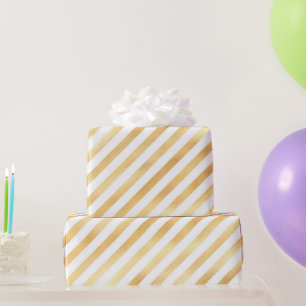 Glam Gold White Diagonaal Stripe Cadeaupapier