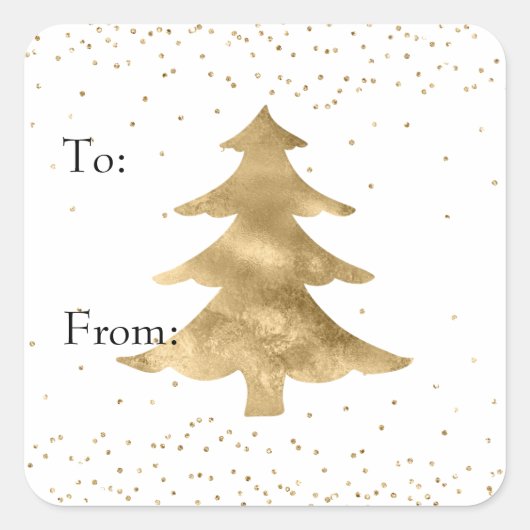 Glam Gold White Sparkle Kerstboom Vierkante Sticker (Voorkant)
