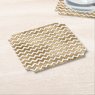 Glam Gold White Zigzag Stripes Kartonnen Onderzetters