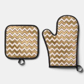 Glam Gold White Zigzag Stripes Ovenwant & Pannenlap Set (Voorkant)