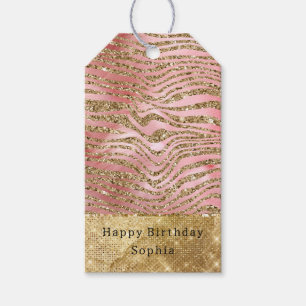 Glam Gold Zebra Glitter Roze Bont Cadeaulabel