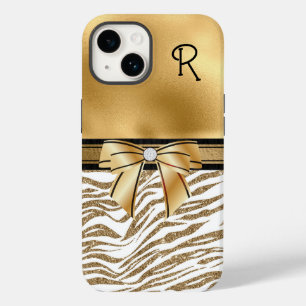 Glam Gold Zebra Stripe Monogrammen Case-Mate iPhone 14 Hoesje