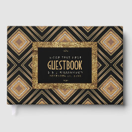 Glam Gold Zwart Geometrische Art Deco Wedding Gastenboek