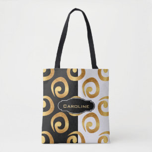 Glam Golden Curls met aangepaste monogram Tote Bag