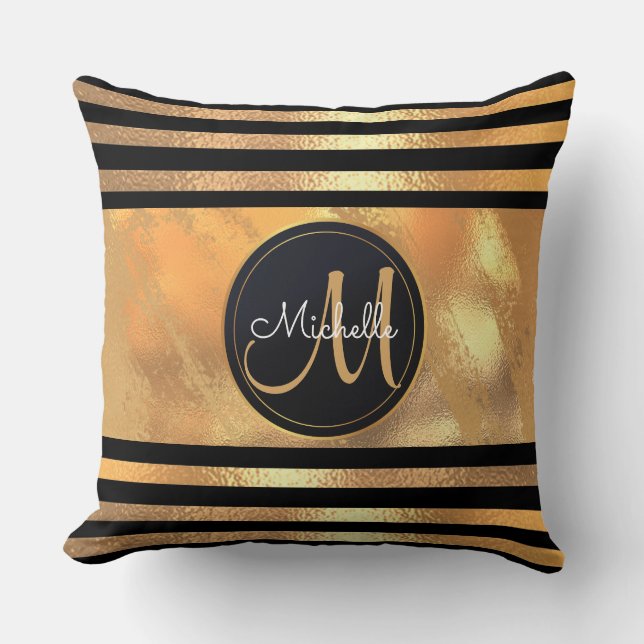Glam Golden Glitter Sparkles Monogram Naam bruilof Kussen (Voorkant)
