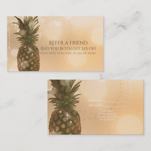 Glam Golden Pineapple Elegant Référer une carte d' (Devant / Derrière)