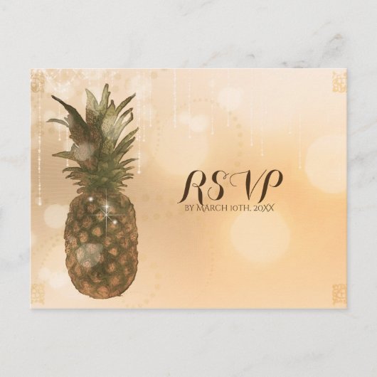 Glam Golden Pineapple Elegant Wedding RSVP Uitnodiging Briefkaart (Voorkant)