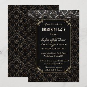 Glam Goud Art Deco Fleur-de-lis Verlovingsfeest Kaart