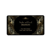 Glam Goud Art Deco Pauwen Bruiloft Etiket (Voorkant)