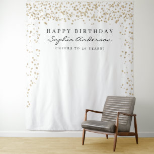 Glam Goud Confetti Verjaardag Achtergrond Elke Lee Wandkleed