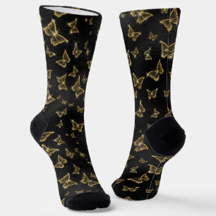 Glam goud en zwart vlindermotief sokken