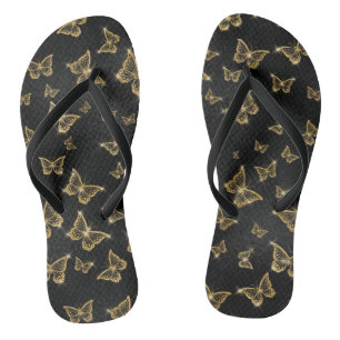 Glam goud en zwart vlindermotief teenslippers