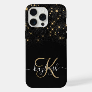 Glam Goud Glitter Diamant Glans Elegant Monogram iPhone 15 Pro Max Hoesje
