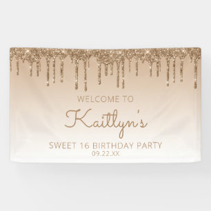 Glam Goud Glitter Drip Sweet 16 Feest Spandoek