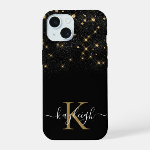 Glam Goud Glitter Fonkelende Elegante Luxe Monogra iPhone 15 Hoesje