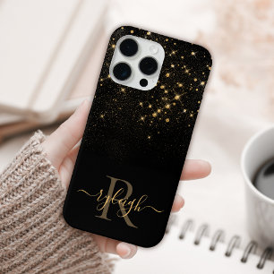 Glam Goud Glitter Fonkelende Elegante Luxe Monogra iPhone 15 Pro Max Hoesje
