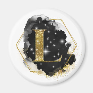 Glam Goud Glitter L Monogram Magneet