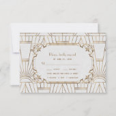 Glam Goud Great Gatsby Witte Art Deco 20s Bruiloft RSVP Kaartje (Voorkant)