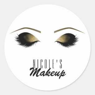 Glam Goud Make-up Wimpers Gepersonaliseerd Op Maat Ronde Sticker