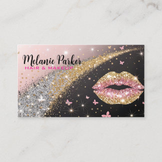 Glam Goud & Roze Glitter Lippen Visitekaartje