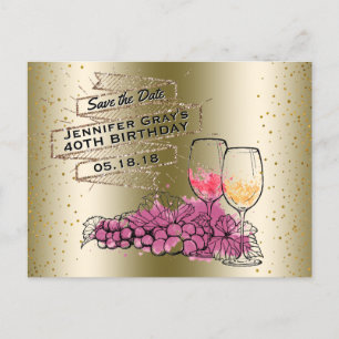Glam Goud Wijn Save the Date Elegante Verjaardag Aankondigingskaart