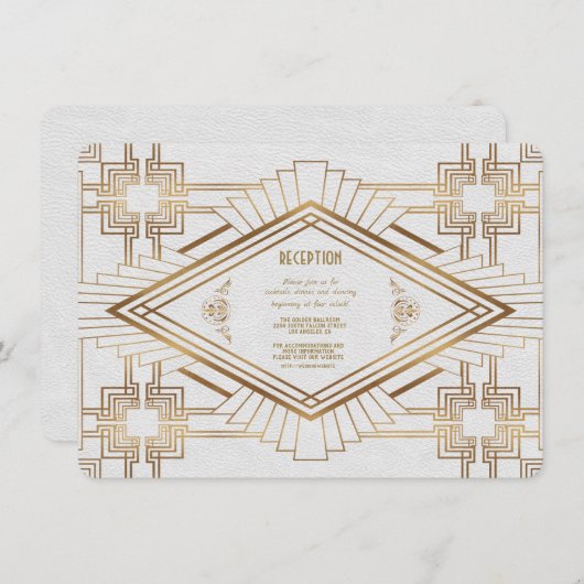 Glam Goud Witte Great Gatsby Bruiloftsreceptie Kaart (Voorkant / Achterkant)