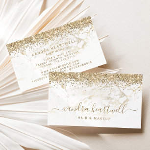 Glam Goud Witte Marmer Glitter Schrift Visitekaartje