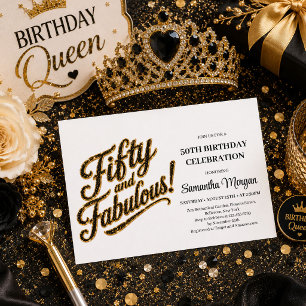 Glam Goud Zwart Confetti Fifty And Fabulous Feest Kaart
